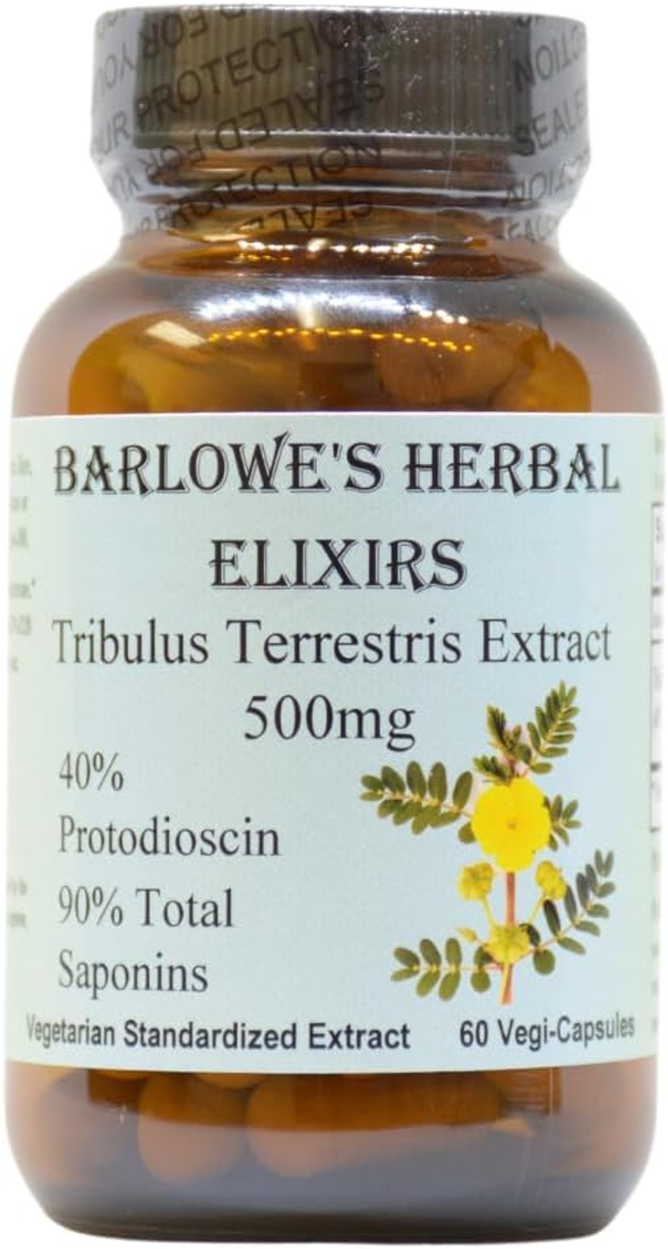 Barlowe'S Herbal Elixirs Tribulus Terrestris Extract | 40% Protodioscin & 90% Total Saponins | 500Mg Per Capsule | 60 Veggie Capsules | Glass Bottle