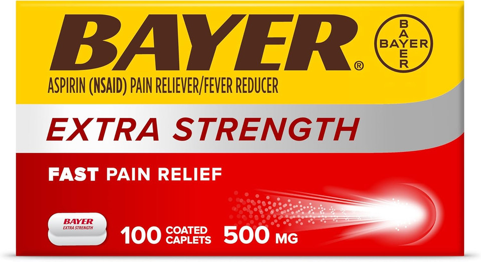 Bayer Extra Strength Aspirin 500 Mg, Pain Reliever And Fever Reducer, Head, Muscle, Minor Arthritis, Back, Tooth, And Menstrual Pain, 100 Coated Tablets