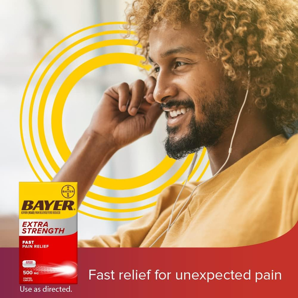 Bayer Extra Strength Aspirin 500 Mg, Pain Reliever And Fever Reducer, Head, Muscle, Minor Arthritis, Back, Tooth, And Menstrual Pain, 100 Coated Tablets