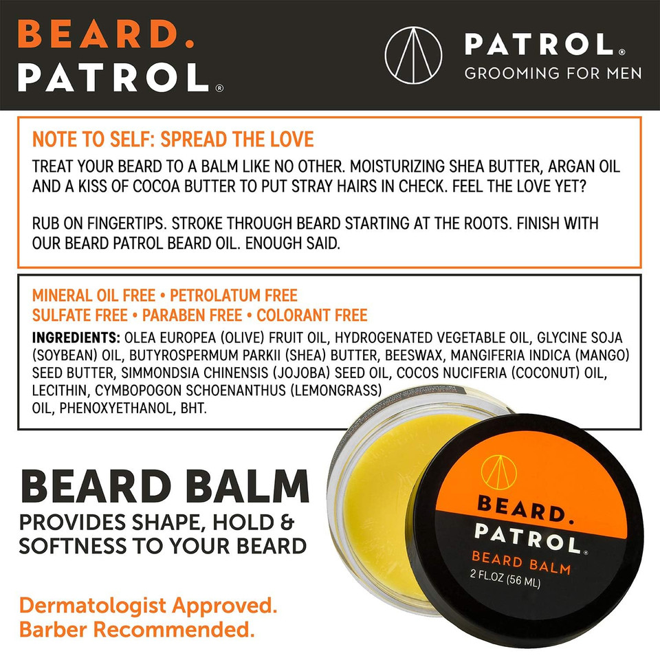 Beard Patrol Beard Balm For Men - Grooming Treatment With Argan Oil, Shea Butter, & Cocoa Butter Strengthens & Softens Beards & Mustaches - Lemongrass Scent Leave-In Conditioner Wax