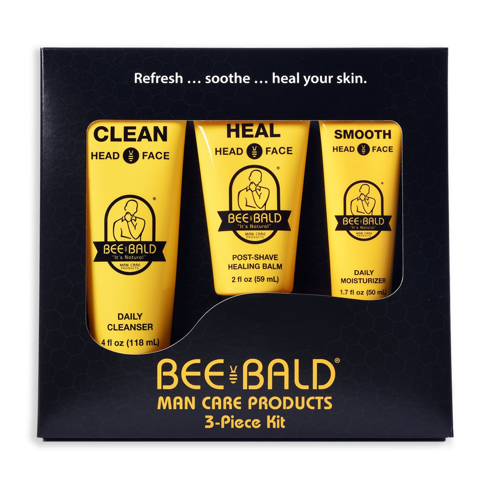 Bee Bald Premium Gift Set For Bald Men, Gift To Combine With Head Shavers For Bald Men Gift - Includes Bald Head After Shave, Moisturizer, Shaving Cream, Exfoliator, And Cleanser (5 Piece Kit)
