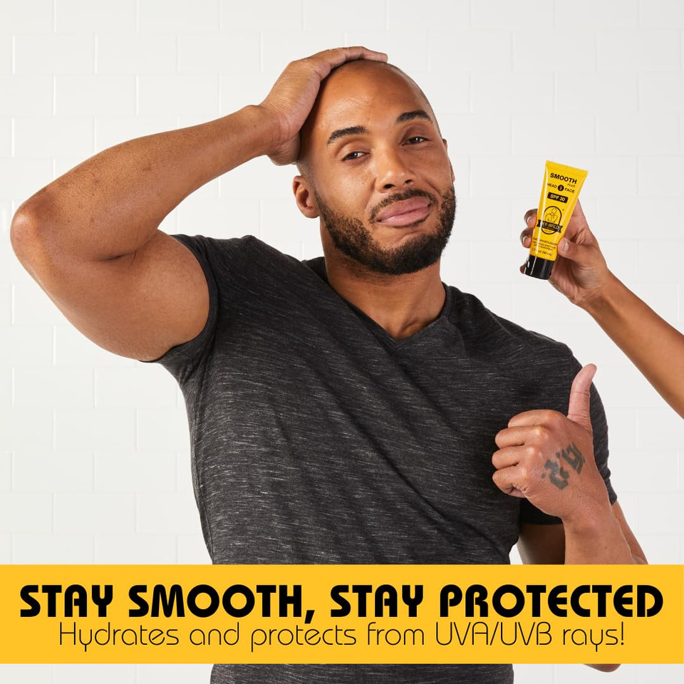 Bee Bald Smooth Plus Head & Face Moisturizer With Spf 30 Sunscreen Lotion Protecting Skin From Harmful Uva/Uvb Rays While Hydrating, Moisturizing And Toning, 1.7 Fl Oz