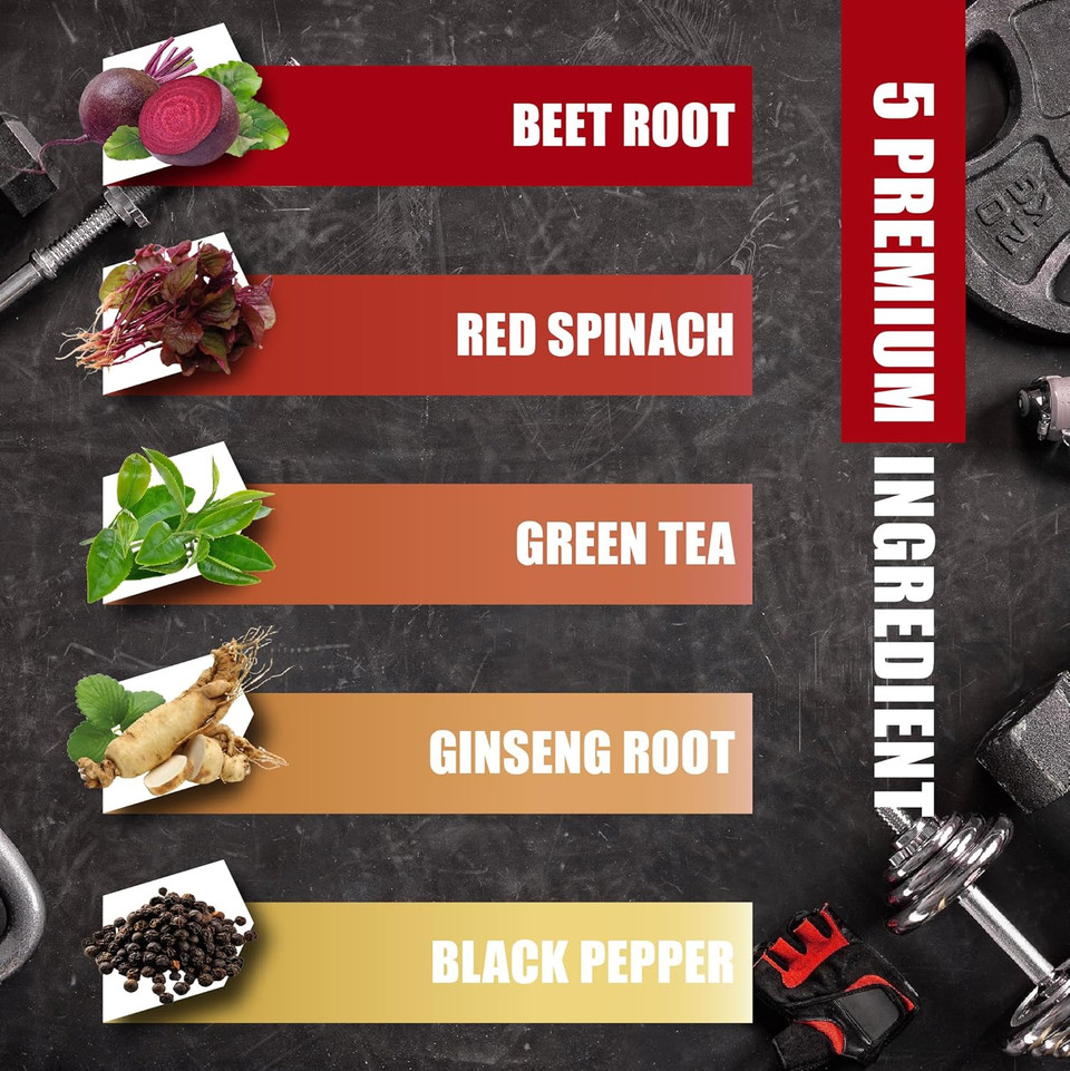 Beet Root Capsules - Green Tea, Red Spinach, Ginseng, Black Pepper - 90 Count - Supports Digestive, Immune System, Energy Levels - 3 Month Supply