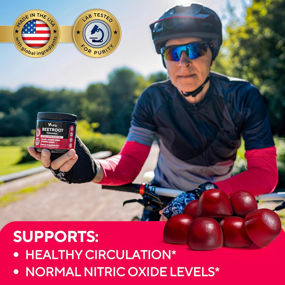 Beet Root Gummies  Beet Gummies  Red Beets Supplements With Beetroot, Grape Seed, Coq10, Vitamin C & B12  60 Beet Chews