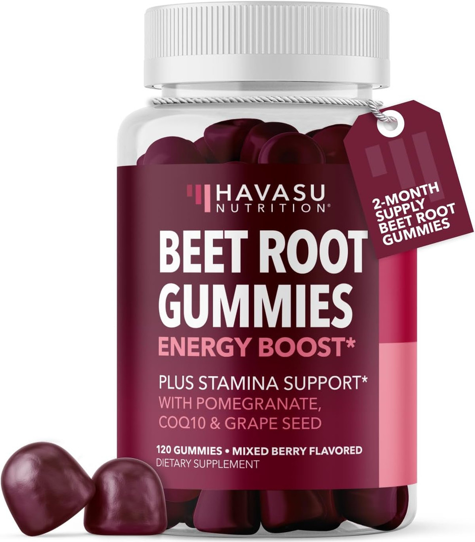 Beet Root Gummies With Coq10 & Pomegranate - Nitric Oxide Supplement For Men And Women - Beetroot For Endurance, Performance, Recovery - Vegan, Non-Gmo, Gluten Free - Mixed Berry Flavor, 60 Count