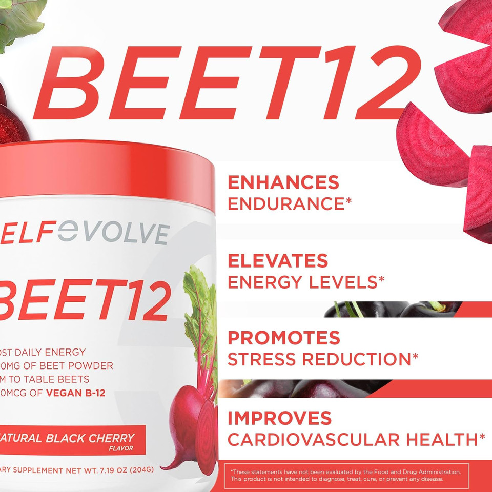 Beet Root Powder Organic 5000Mg With Vitamin B12 (Methylcobalamin) And Trace Minerals In Natural Black Cherry Flavor, 0G Added Sugar  Vegan Dietary Supplement (30 Servings)