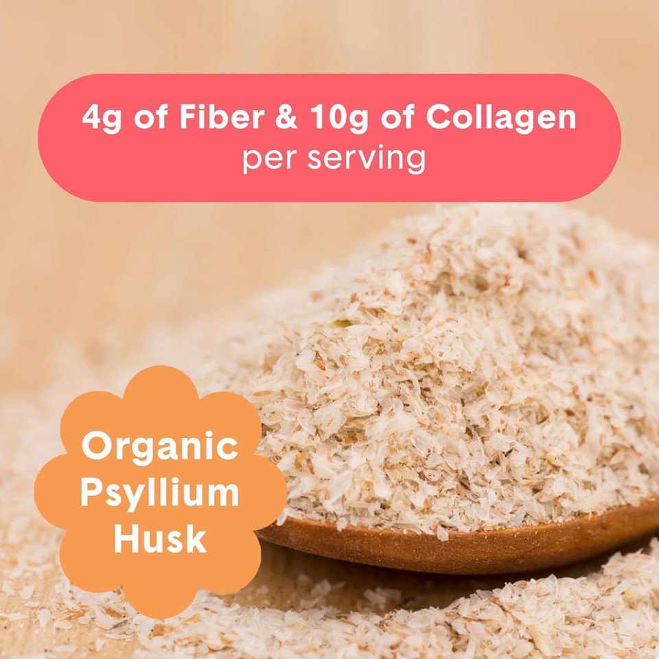 Bellway Super Fiber Powder + Collagen, Sugar-Free Psyllium Husk Powder With Collagen Peptides And Hyaluronic Acid For Digestive Health, Healthy Skin, Nails, Bones & Joints, Peach Mango (20 Servings)