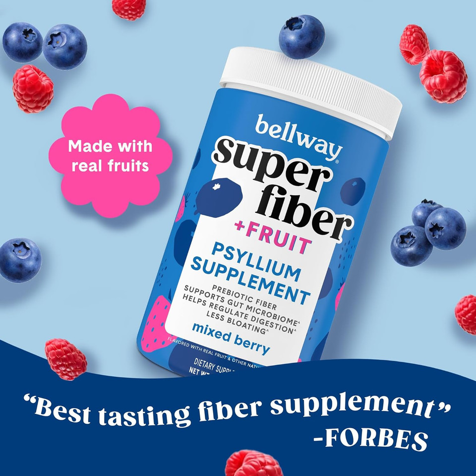 Bellway Super Fiber Powder + Fruit, Mixed Berry Shaker Bottle Bundle