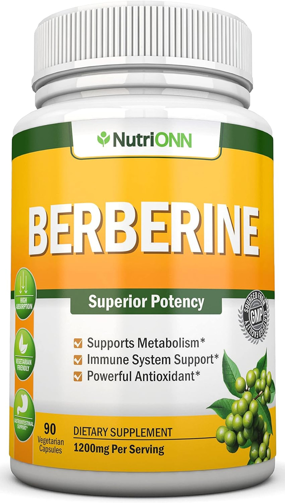 Berberine - 1200Mg Per Serving - 90 Vegetarian Capsules - Pure Berberine Hcl Extract Supplement - Superior Potency To Support Immune Health