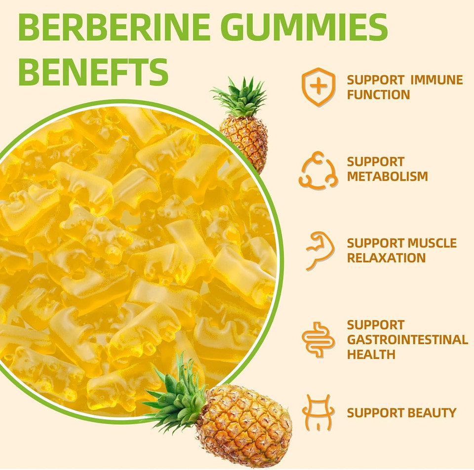 Berberine Gummies With Ceylon Cinnamon 1500Mg High Potency Berberine Hcl Supplement For Immune And Metabolism Support, Sugar Free Organic Berberine Gummies Strawberry Flavor - 60 Count