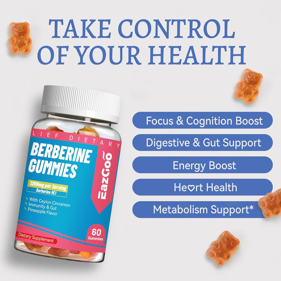 Berberine Gummies With Ceylon Cinnamon,1200Mg Berberine Hci Supplement For Metabolism And Energy Support, Vegan, Non-Gmo And Gelatin-Free - 60 Count