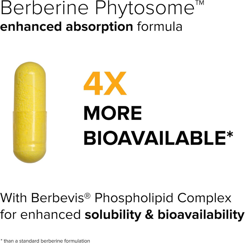 Berberine Phytosome With Berbevis, 550Mg Enhanced Absorption Supplement For Metabolic Support & Heart Health, Highly Bioavailable Berberine Complex, Gluten-Free, Non-Gmo, 60 Vegetarian Capsules