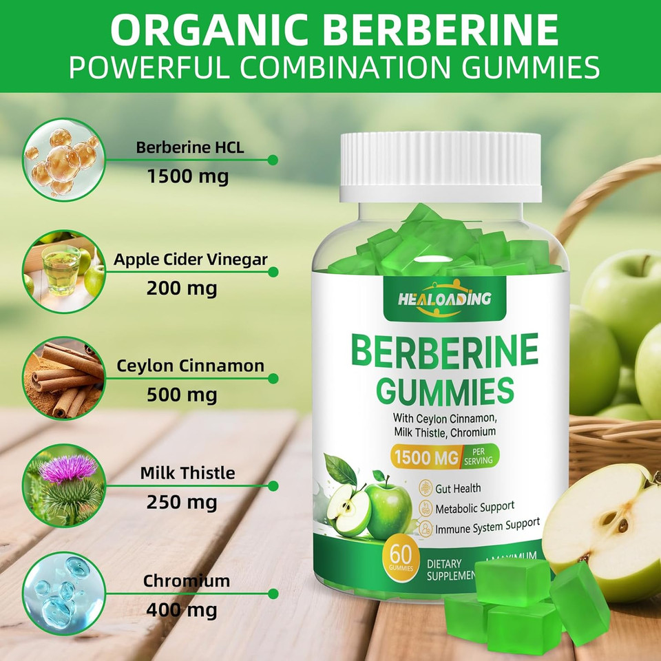 Berberine Supplement With Ceylon Cinnamon: Berberine Gummies With Milk Thistle Chromium For Metabolism Energy Gut Health Fasting & Body Mass Control