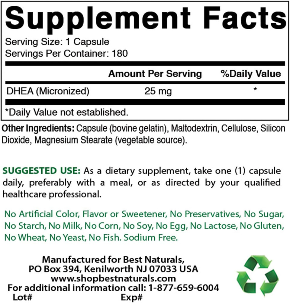 Best Naturals, Micronized Dhea 25 Mg 180 Capsules