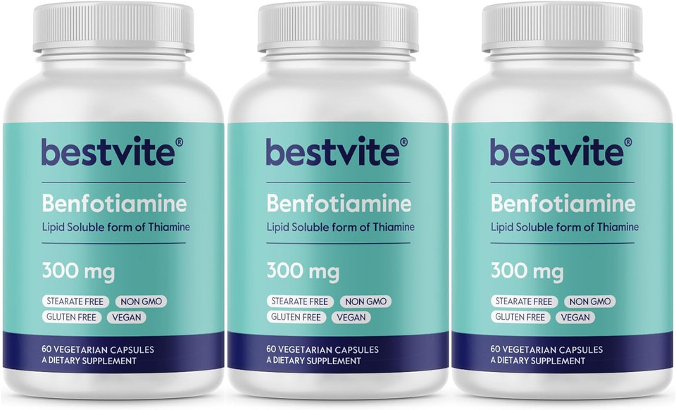 Bestvite Benfotiamine 300Mg (180 Vegetarian Capsules) (60X3) No Stearates - No Silicon Dioxide - Vegan - Non Gmo - Gluten Free