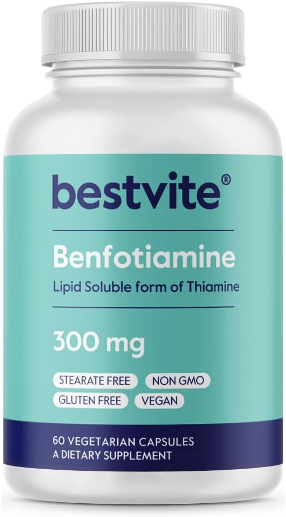 Bestvite Benfotiamine 300Mg (60 Vegetarian Capsules) No Stearates - No Silicon Dioxide - Vegan - Non Gmo - Gluten Free