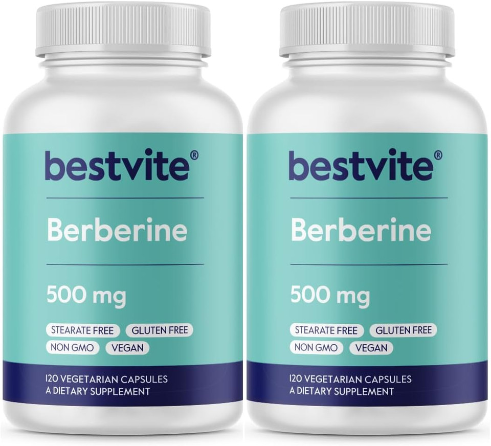 Bestvite Berberine 500Mg Per Capsule (120 Vegetarian Capsules) - No Fillers - No Stearates - No Flow Agents - Vegan - Gluten Free - Non Gmo