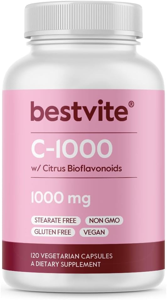 Bestvite Vitamin C 1000Mg (240 Vegetarian Capsules) (120 X 2) With Citrus Bioflavinoids - No Stearates - Vegan - Non Gmo - Gluten Free