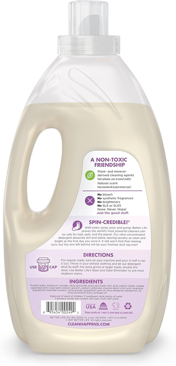 Better Life Laundry Detergent - Concentrated Liquid Laundry Soap For Automatic Washing Machine - Gentle Unscented Laundry Supplies For Sensitive Skin - 64Oz