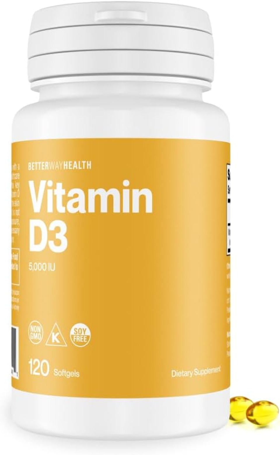 Better Way Health Vitamin D3 5000 Iu  High Potency Softgel Vitamin D Supplement For Immune & Bone Health  Non-Gmo, Dairy-Free, 120 Softgels