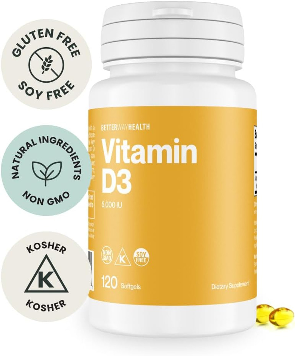 Better Way Health Vitamin D3 5000 Iu  High Potency Softgel Vitamin D Supplement For Immune & Bone Health  Non-Gmo, Dairy-Free, 120 Softgels