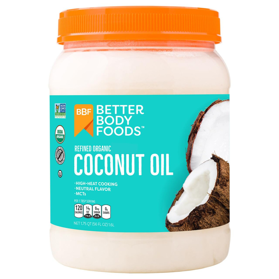 Betterbody Foods Organic Refined Coconut Oil, 56 Fl Oz, All Purpose Oil For Cooking, Baking, Hair And Skin Care