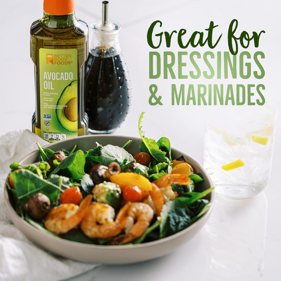 Betterbody Foods Refined Avocado Oil, Non-Gmo Cooking Oil, Kosher, Keto And Paleo Diet Friendly, Frying, Baking, Avocado Oil, 500 Ml, 16.9 Fl Oz