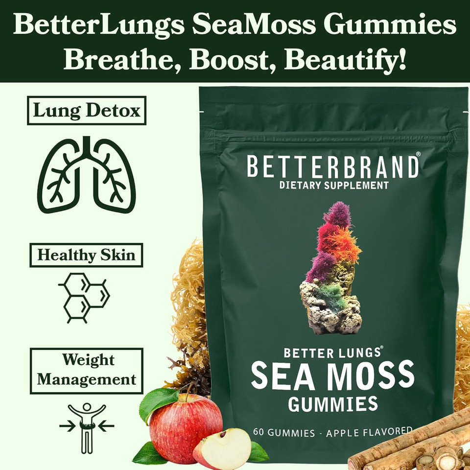 Betterbrand Betterlungs - Daily Respiratory Health Gummies | 1000Mg Mullein Leaf Herb Extract, Pear Flavor | Lung Health & Sinus Relief (30 Day Supply)