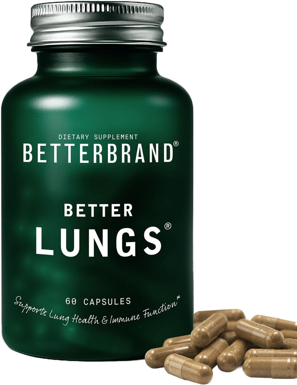 Betterbrand Betterlungs Daily Respiratory Health Supplement | With Mullein Leaf, Elderberry, Vitamin D, Ginseng And Reishi Mushroom | Lung Health, Allergy, Sinus, And Mucus Relief (60 Capsules)