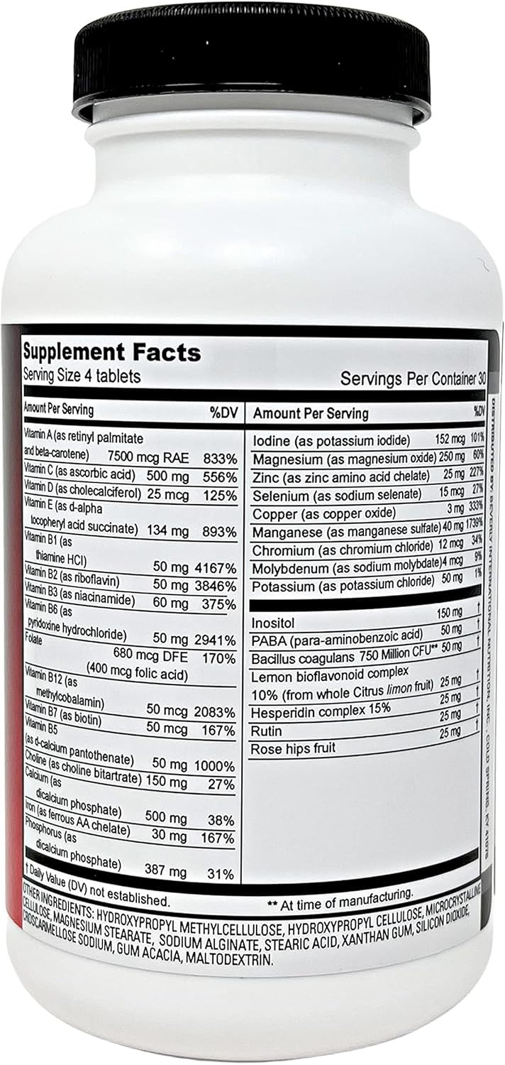 Beverly International Fit Tabs Daily Multi-Vitamin/Mineral With Iron Peptonate,120 Tablets. (30 Servings) Notice The Difference. DonT Miss Out On The Healthy Benefits. Your Mind & Body Is Priority