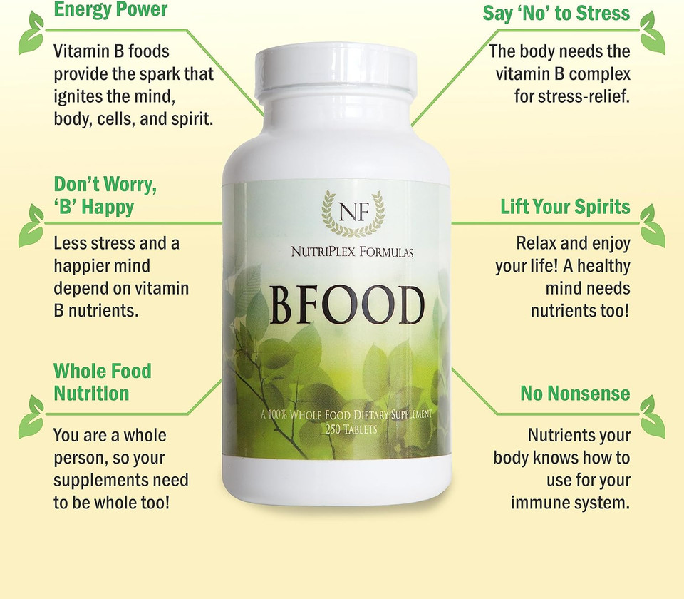 Bfood Whole Food Vitamin B Complex | Energy & Nervous System Support | Organic Ingredients | Non-Gmo | 250 Tablets | Made In Usa | No Synthetic Additives