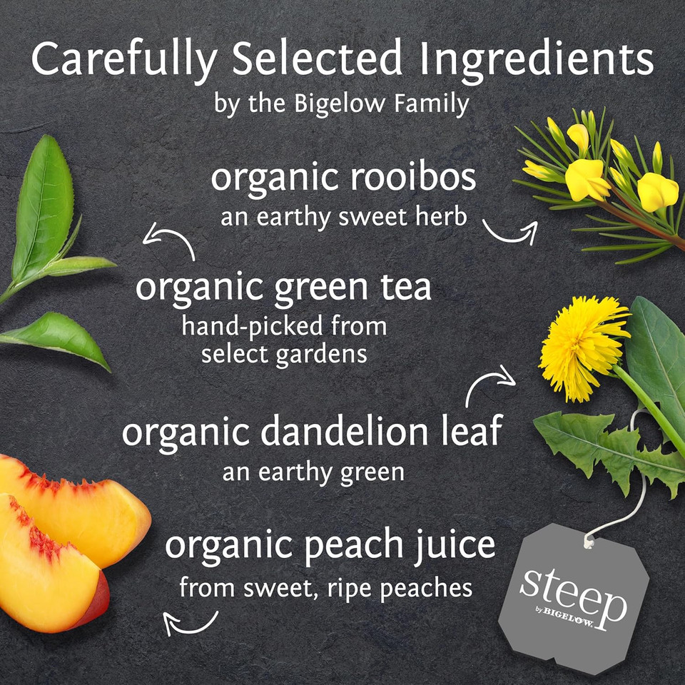 Bigelow 17715 Steep Tea, Dandelion & Peach, 1.18 Oz Tea Bag, 20/Box