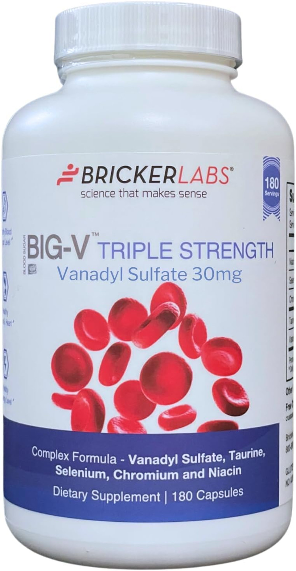 Big-V Triple Strength Vanadyl Supplement: Vanadyl Sulfate 30 Mg, Taurine 600 Mg, Selenium, Chromium And Niacin, Blended Mineral Supplement, 180 Capsules (180 Servings)