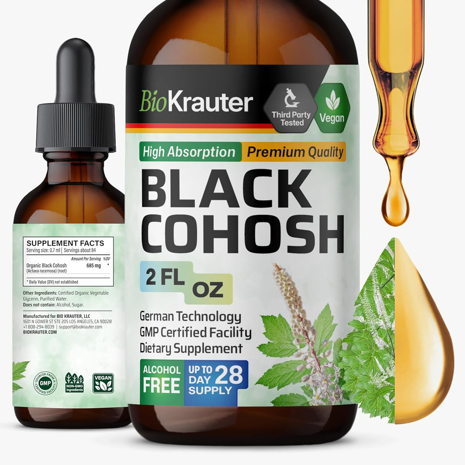 Bio Krauter Black Cohosh Root Tincture - Vegan Black Cohosh Supplements Women Support - Alcohol And Sugar Free - 2 Fl.Oz