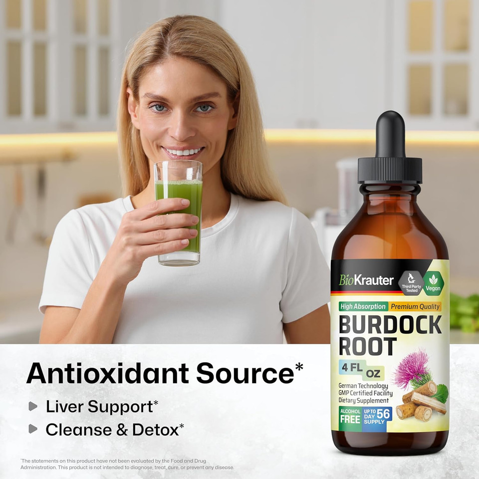 Bio Krauter Burdock Root Tincture - Antioxidant Support Liquid Supplement - Burdock Root Extract - Alcohol And Sugar Free - Vegan Drops 4 Fl.Oz