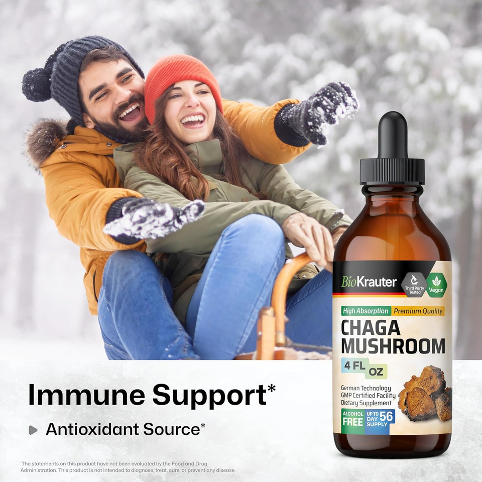 Bio Krauter Chaga Mushroom Extract - Chaga Tincture For Immune Support - Vegan, Alcohol & Sugar Free Drops 4 Fl.Oz
