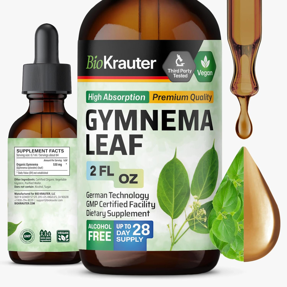 Bio Krauter Gymnema Sylvestre Extract Drops - Alcohol And Sugar Free - Vegan Gymnema Leaf Extract 2 Fl.Oz