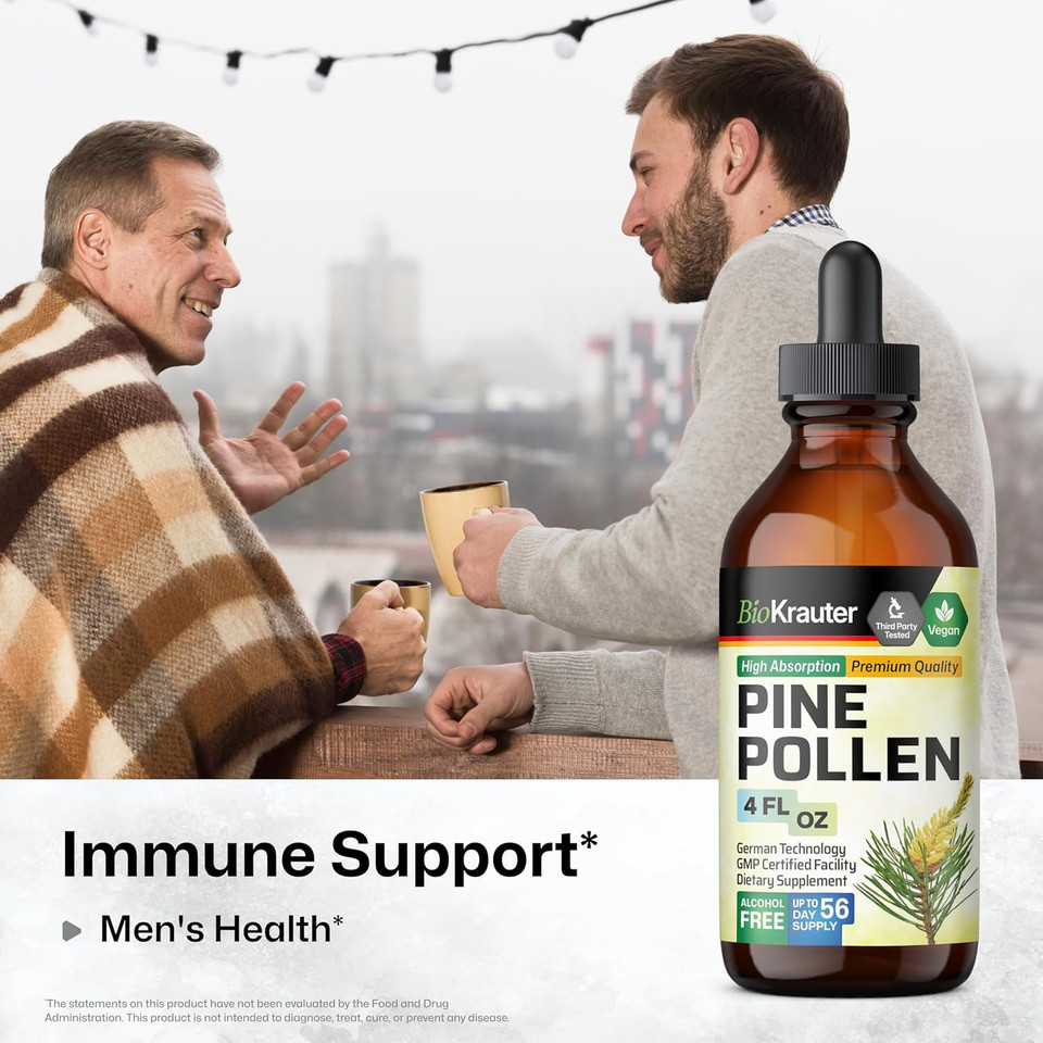 Bio Krauter Pine Pollen Tincture - Pine Pollen Powder Liquid Extract For Immune Support - Alcohol & Sugar Free Natural Herbal Supplement - 2 Fl.Oz