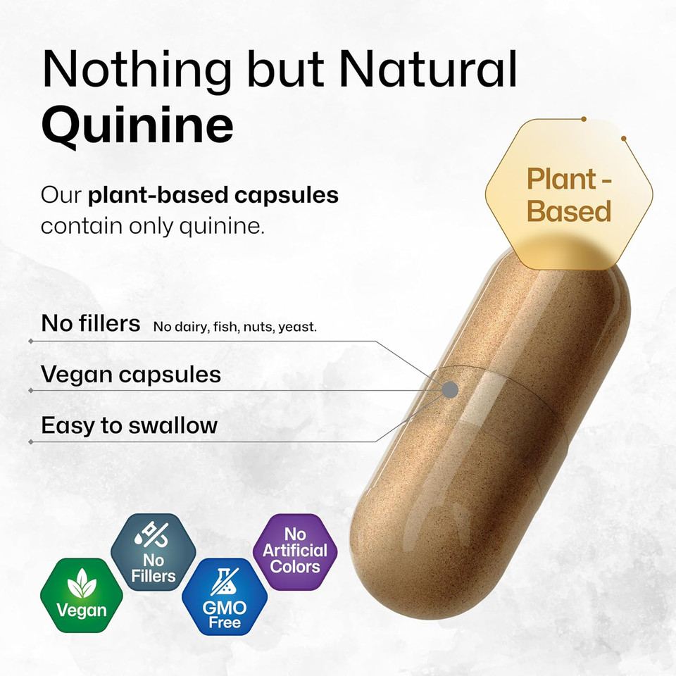 Bio Krauter Quinine For Leg Cramps Capsules 500 Mg - 100 Count - Cinchona Bark Powder - Quinine Capsules - Vegan, No Fillers