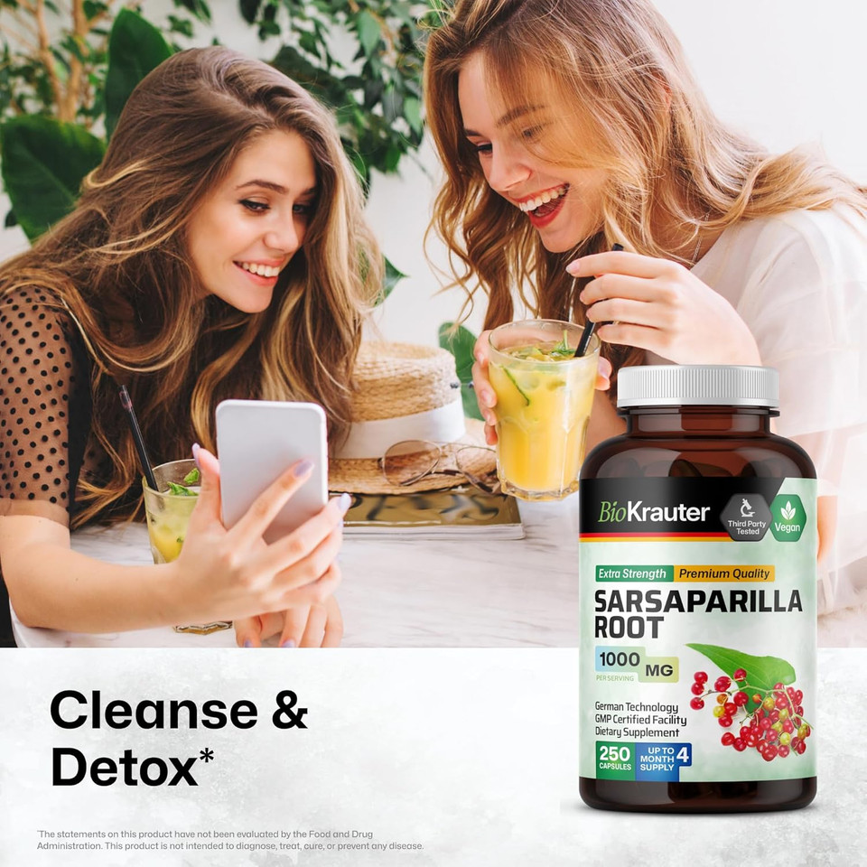Bio Krauter Sarsaparilla Root Capsules - 1000 Mg Strength - 250 Vegan Sarsaparilla Extract Caps - No Fillers