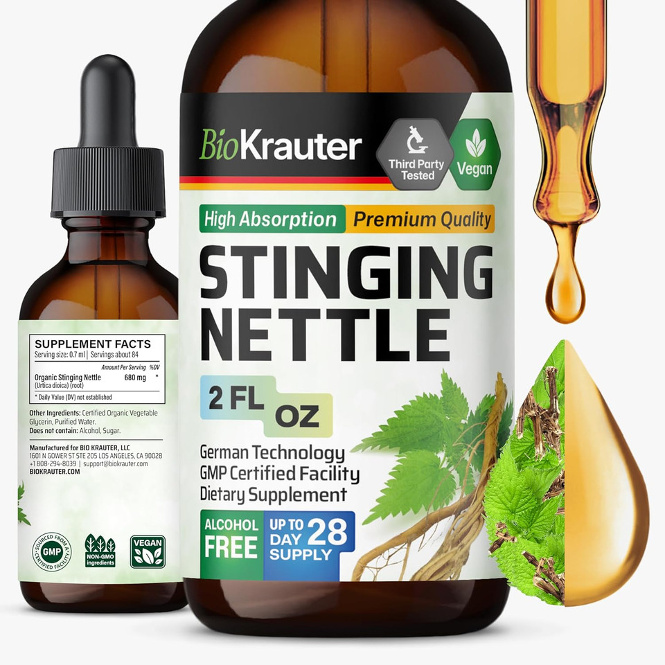 Bio Krauter Stinging Nettle Tincture - Nettle Root Extract Liquid - Urinary Support Supplement - Urtica Dioica Natural Extract - Vegan, Sugar & Alcohol Free Drops 2 Fl.Oz