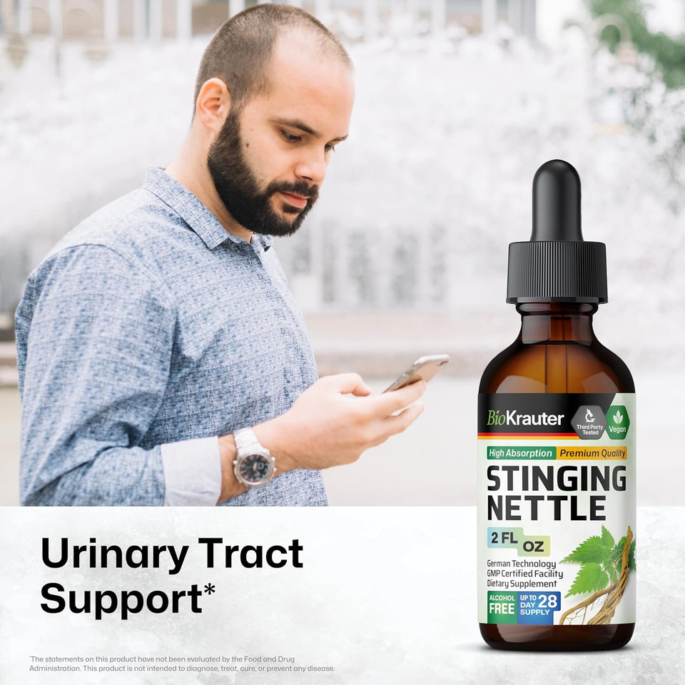 Bio Krauter Stinging Nettle Tincture - Nettle Root Extract Liquid - Urinary Support Supplement - Urtica Dioica Natural Extract - Vegan, Sugar & Alcohol Free Drops 2 Fl.Oz