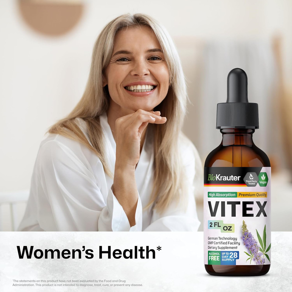 Bio Krauter Vitex Tincture - Chasteberry Extract Supplement For Women - Fast Absorption Formula - Alcohol & Sugar Free Chaste Tree Supplement - Vegan Drops 4 Fl.Oz
