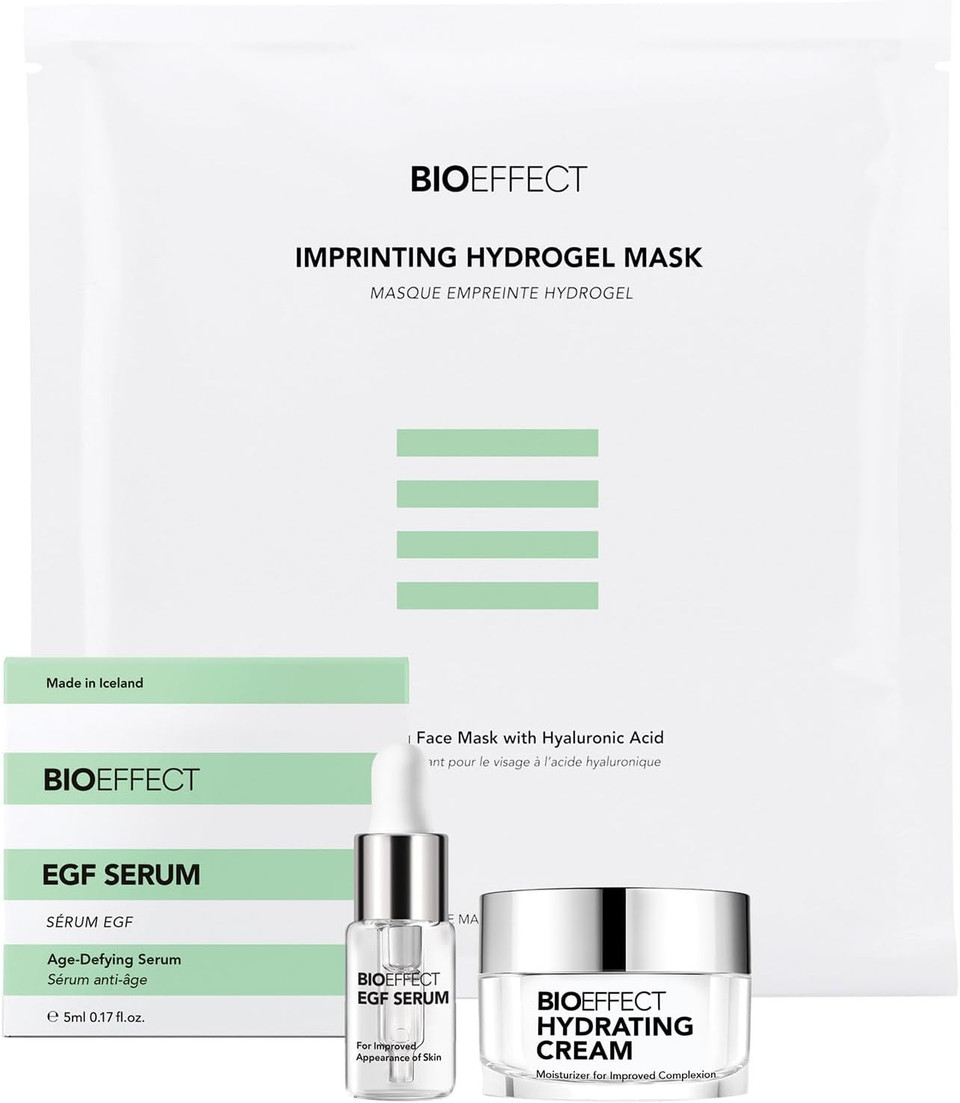Bioeffect Egf Serum Try-Me Mini Sample Skincare Set With Hydrating Cream & Hydrogel Mask, Travel-Size Trio Of Growth Factor Anti-Aging Serum, Moisturizer & Soothing Facial Mask