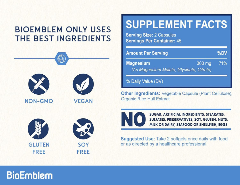 Bioemblem Adults Triple Magnesium Complex And Vitamin D3 K2 And Vitamin B-Complex - 270 Count