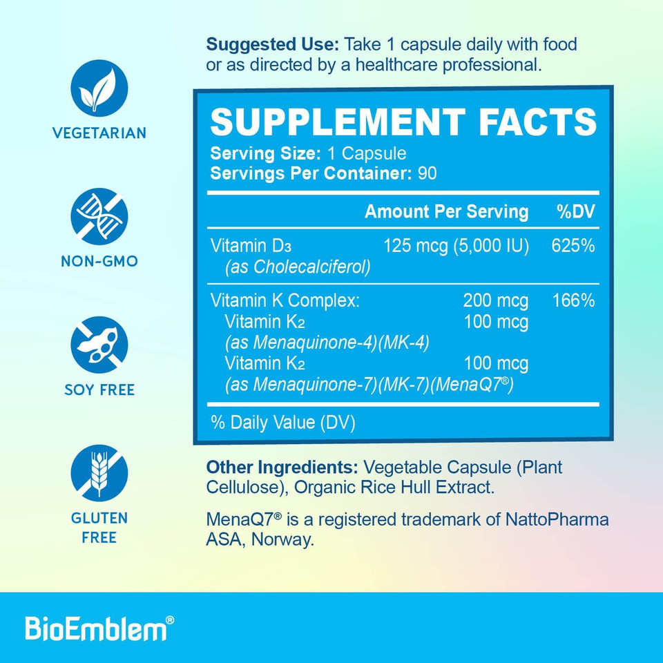 Bioemblem Vitamin D3 K2 Capsules (5000Iu And 200Mcg) And Vitamin B-Complex