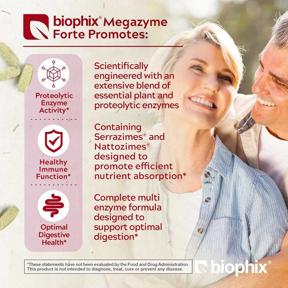 Biophix Megazyme Forte 200 Tablets - Free Vitamin D-3 5000 Iu 30 Softgels - Natural Plant Proteolytic Enzymes Nattozimes Serrazimes Supports Digestive System Immune Health