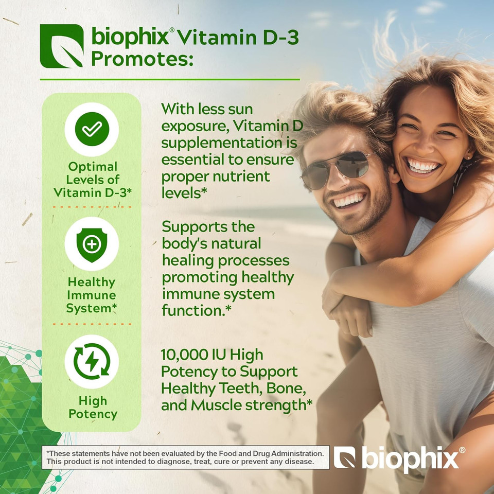 Biophix Organic Vitamin D-3 Complex 10000 Iu 180 Vcaps With Turmeric - High-Potency Supports Strong Bones Immune Health