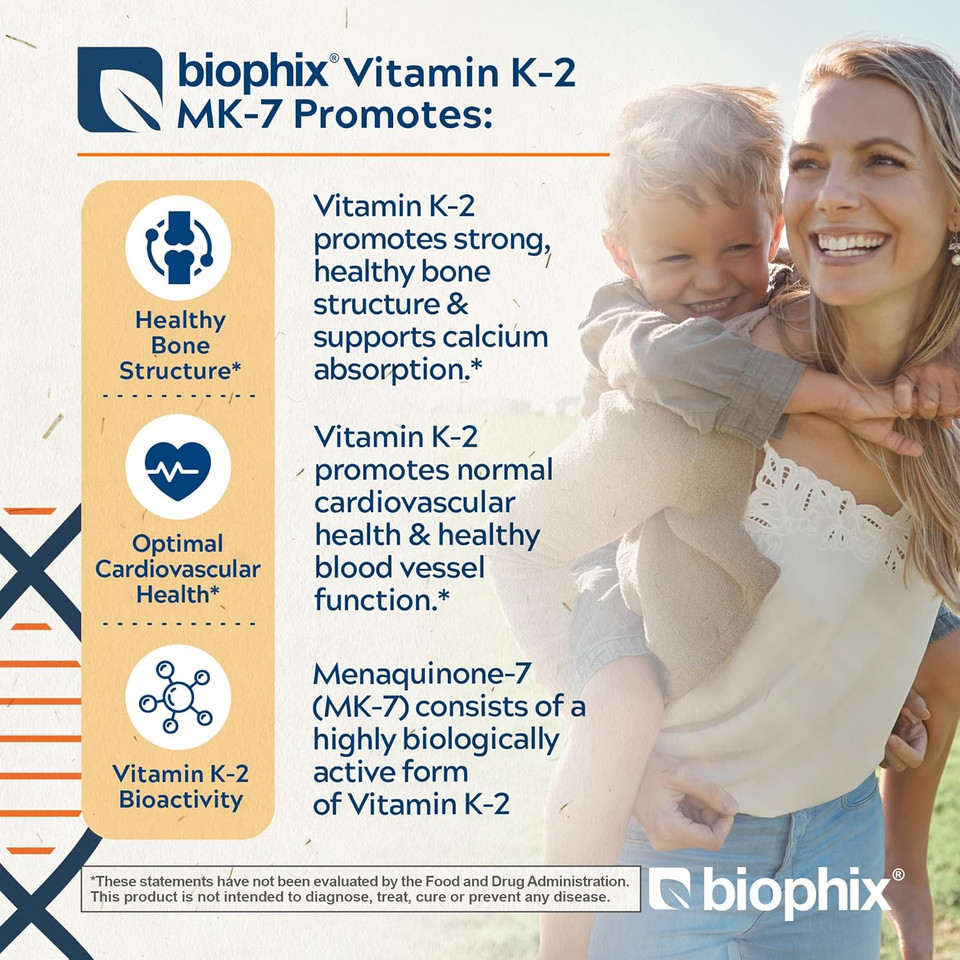 Biophix Vitamin K2 Mk-7 300Mcg, 120 Vegan Capsules  High-Potency Supplement For Bone Strength And Immune Health