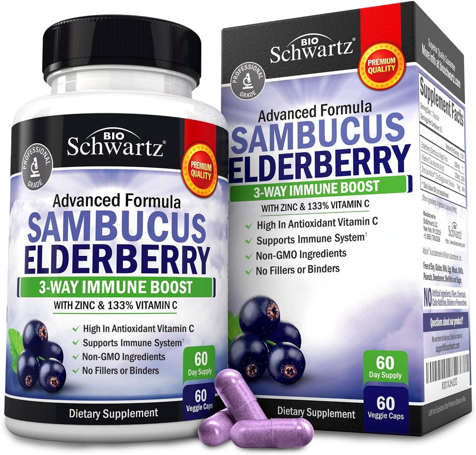 Bioschwartz Elderberry Capsules With Zinc And Vitamin C For Adults - Immune Support Vitamins For Women And Men - Black Sambucus Elderberry Vitamin C And Zinc - Multiminerals Supplement, 120 Count